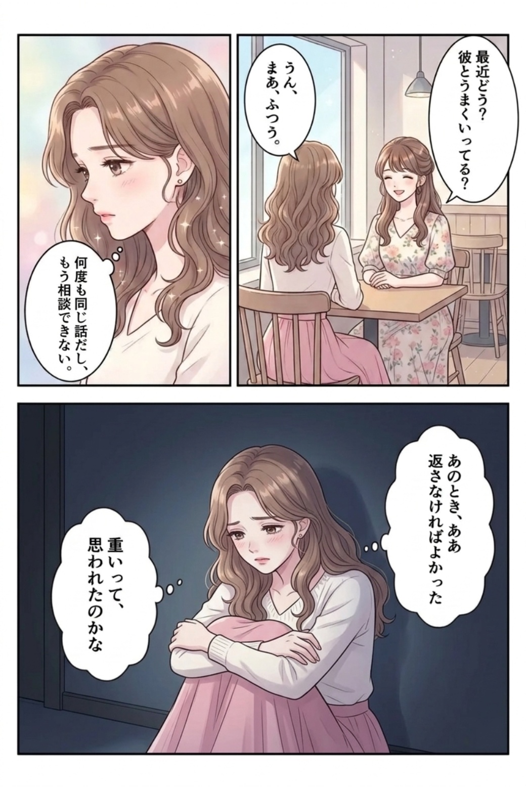 彼に重いと思われたのではと不安になる女性の漫画